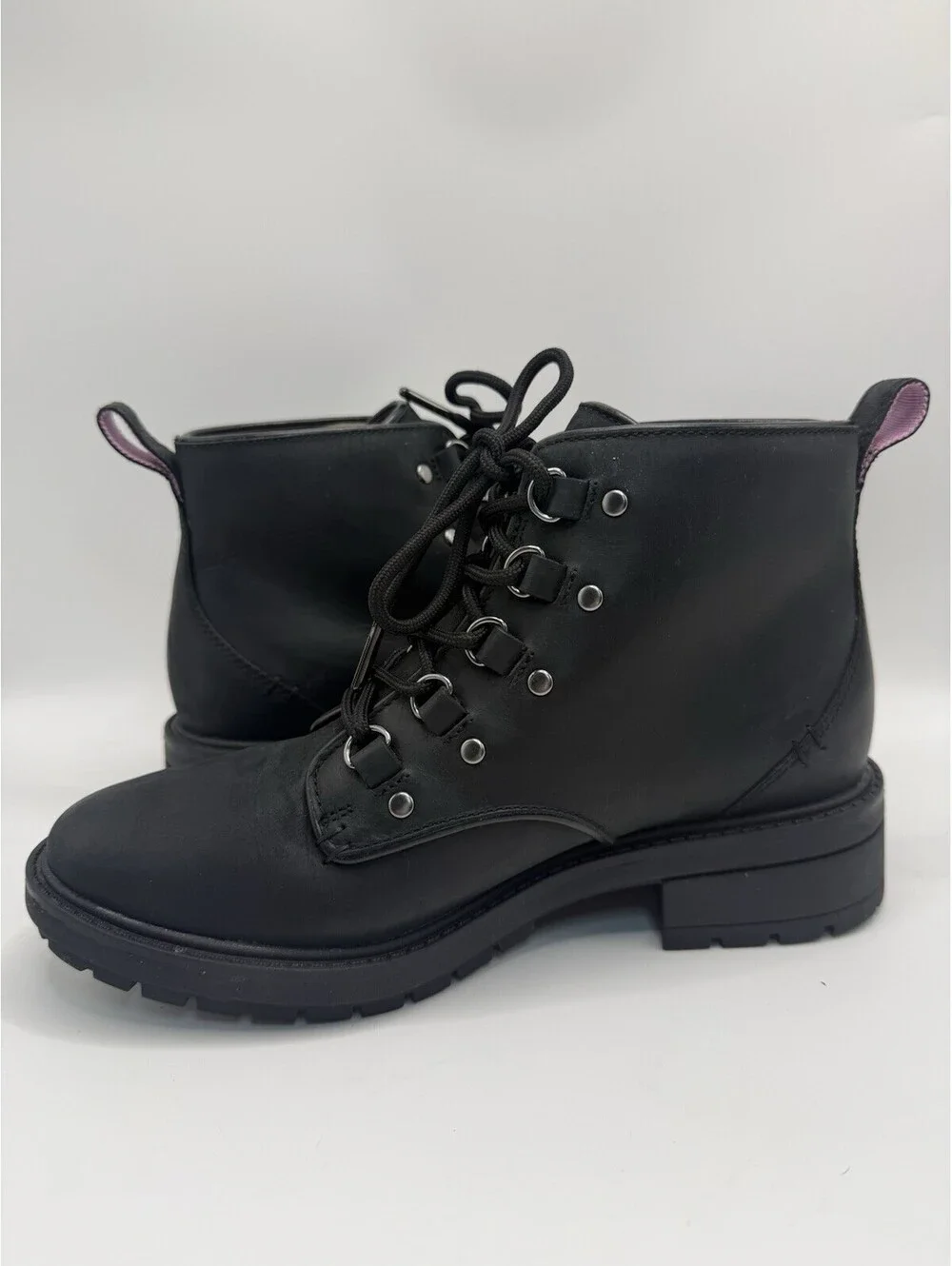 Cole Haan Briana Lace Up Womens 6.5 B Black Leather Hiking Boots Waterproof NWOB